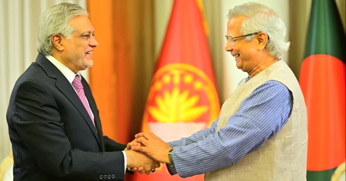 Relations with Pakistan, other SAARC nations among top priorities: Prof Yunus tells Ishaq Dar